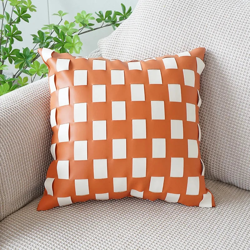 Orange Leather Throw Pillowcase