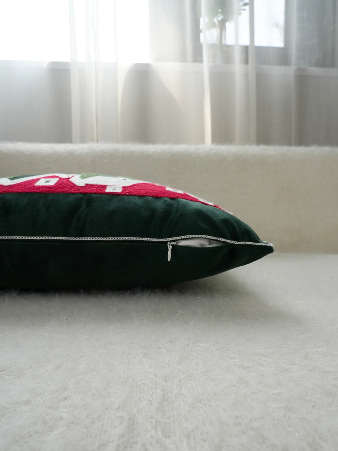 Green Velvet Embroidery Christmas Pillow Case