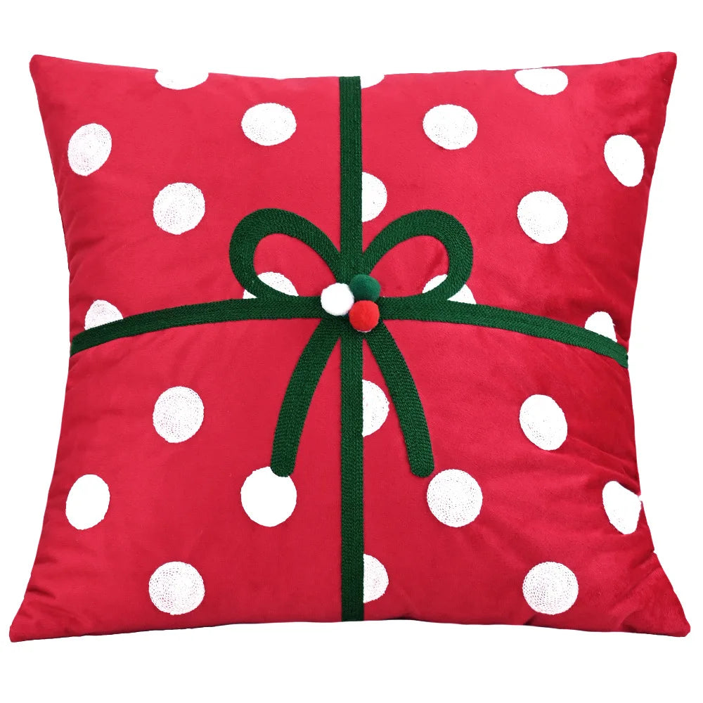 Embroidered Christmas Atmosphere Throw Pillowcase