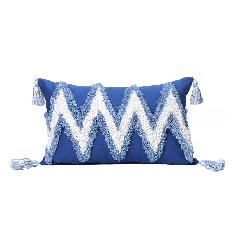 Blue Tufted Geometry Throw Pillow Cover