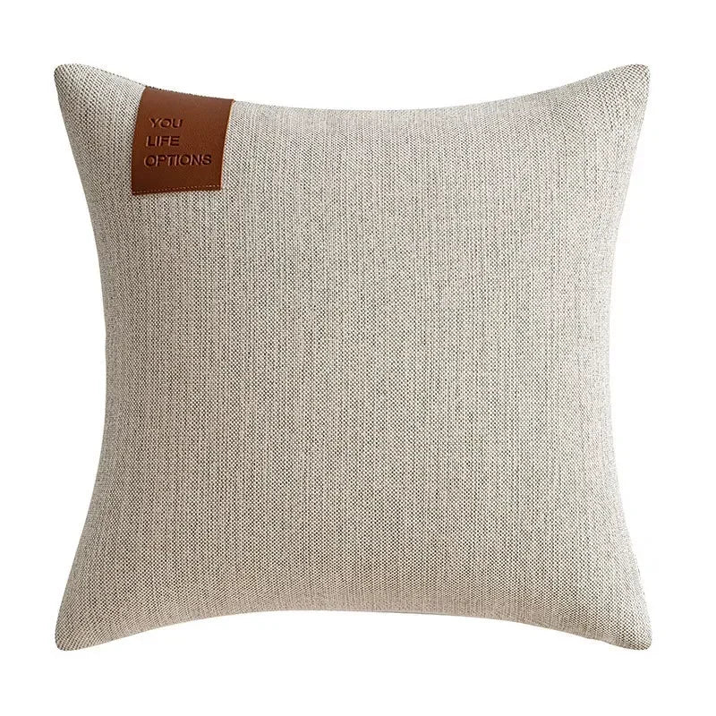Leather Label Pillow Cover