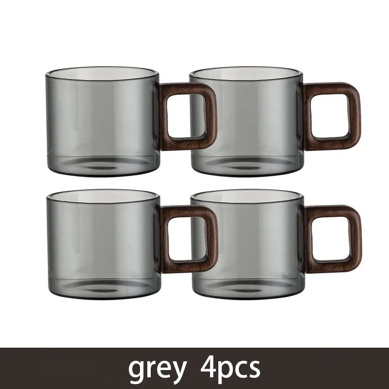 Glass Tea Cup With Walnut Handle