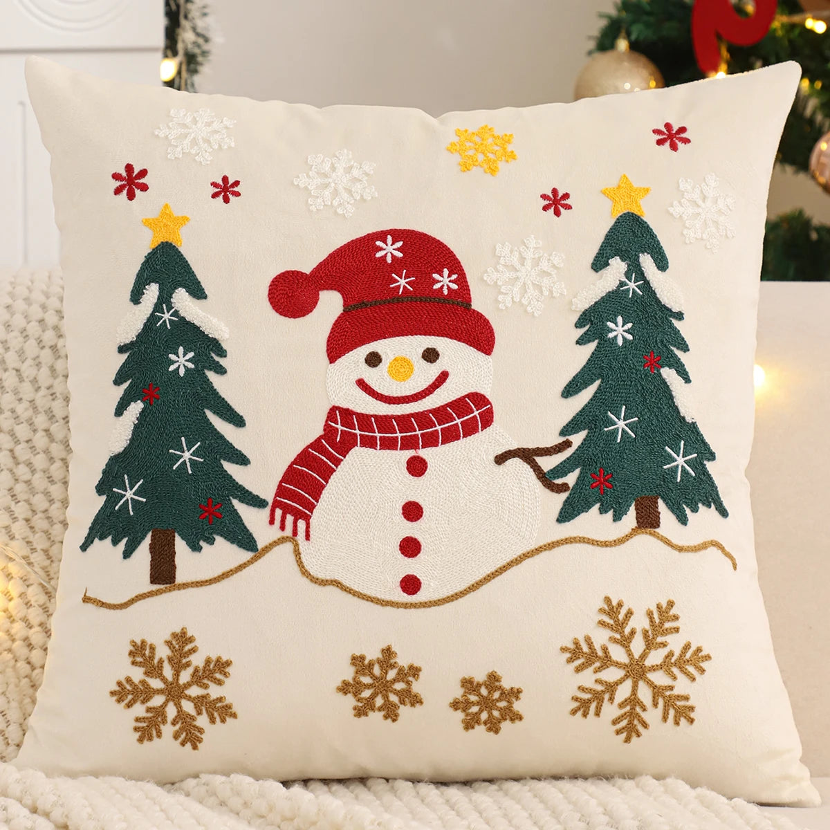Embroidery Christmas Throw Pillow Cover
