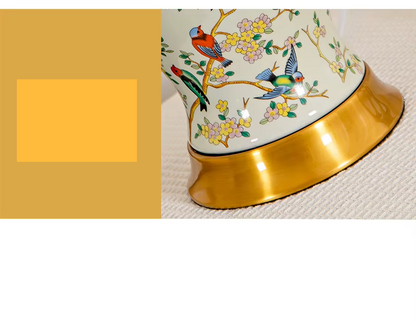 Magpie Chinese Flower And Bird Ceramic Table Lamp