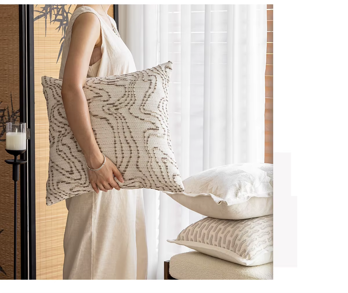 Creamy Simple Throw Pillowcase