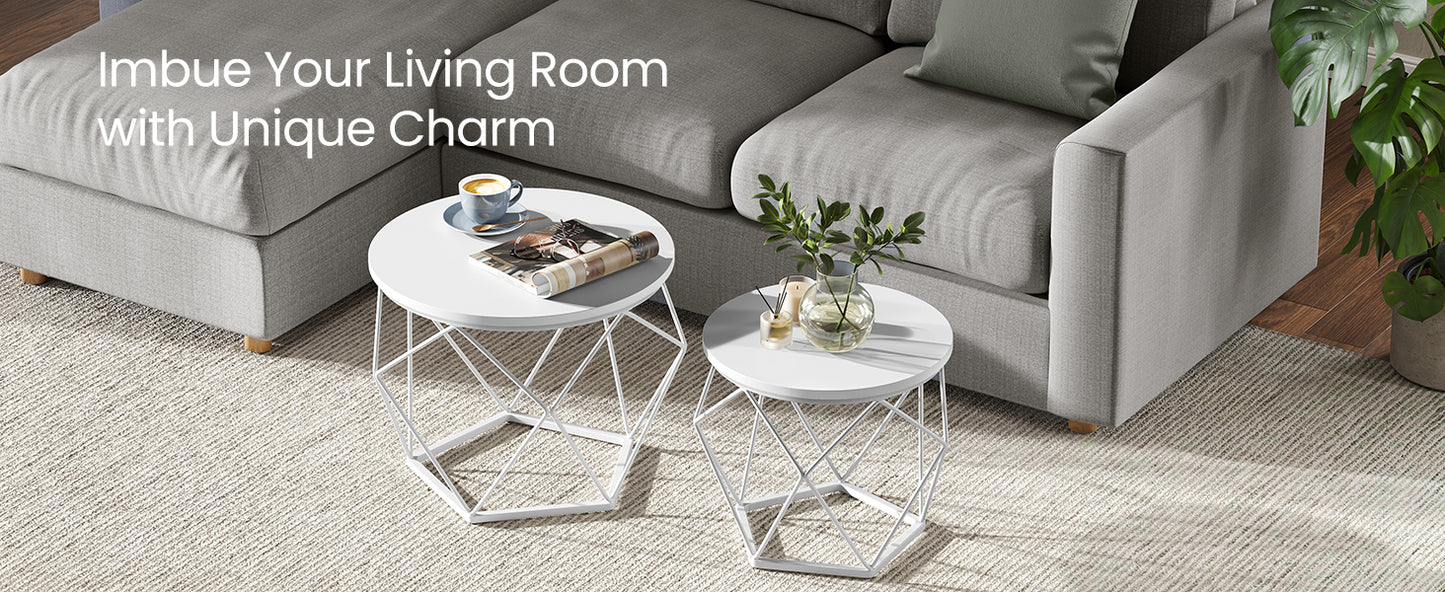 VASAGLE Round Coffee Table, Set of 2