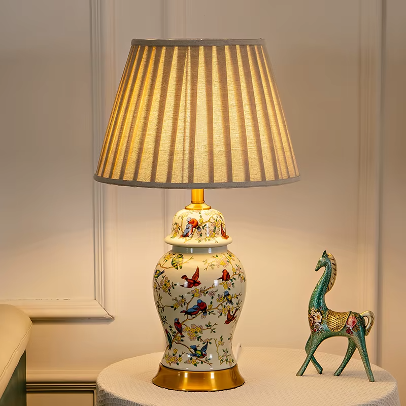 Magpie Chinese Flower And Bird Ceramic Table Lamp