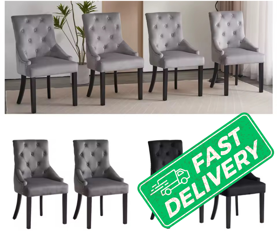 BonChoice Velvet Dining Chairs with Knocker Studded Black Legs