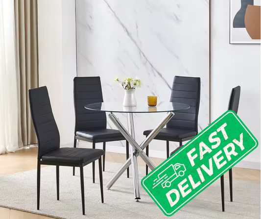 BonChoice 5Pcs Dining Table Set - 4Pcs Dining Chairs + 1 Glass Table