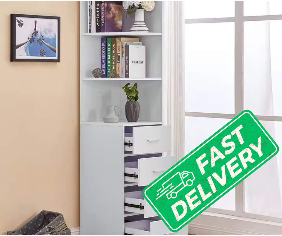 BonChoice Utility 3-Tier Shelves & 4 Drawers Corner Cabinet