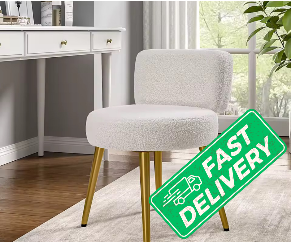 Cream Faux Fur Stool Chair