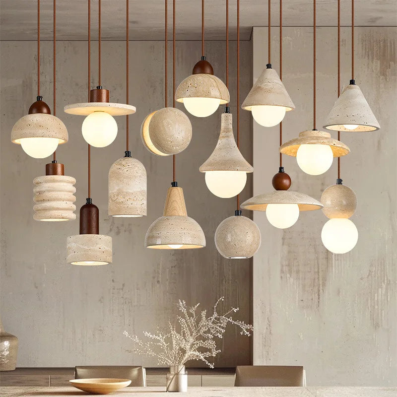 Travertine Natural Stone Wabi Sabi Pendant Light