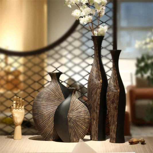 Vertical Black Resin Vase