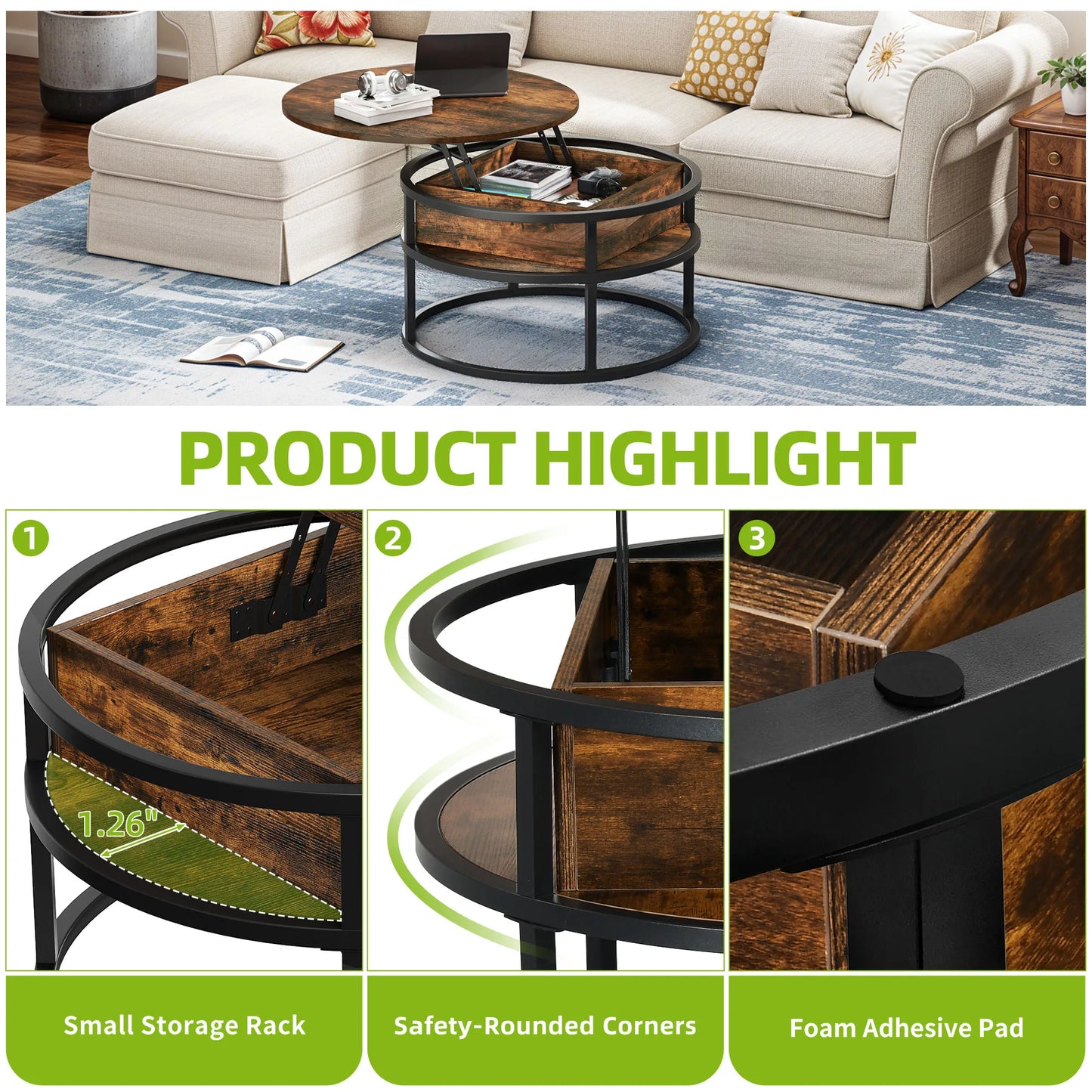 Round Lift Top Coffee Table