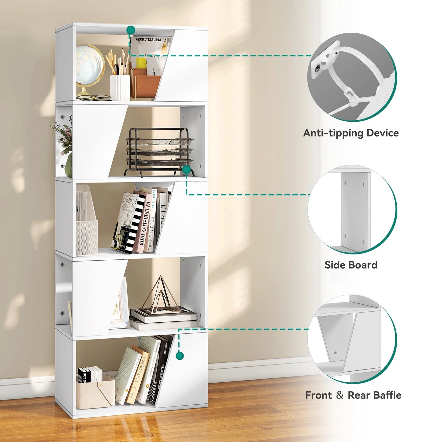 White 5-Tier Bookcase
