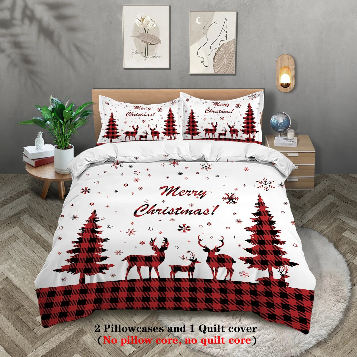 Merry Christmas Themed 3 Pc Bedding Set