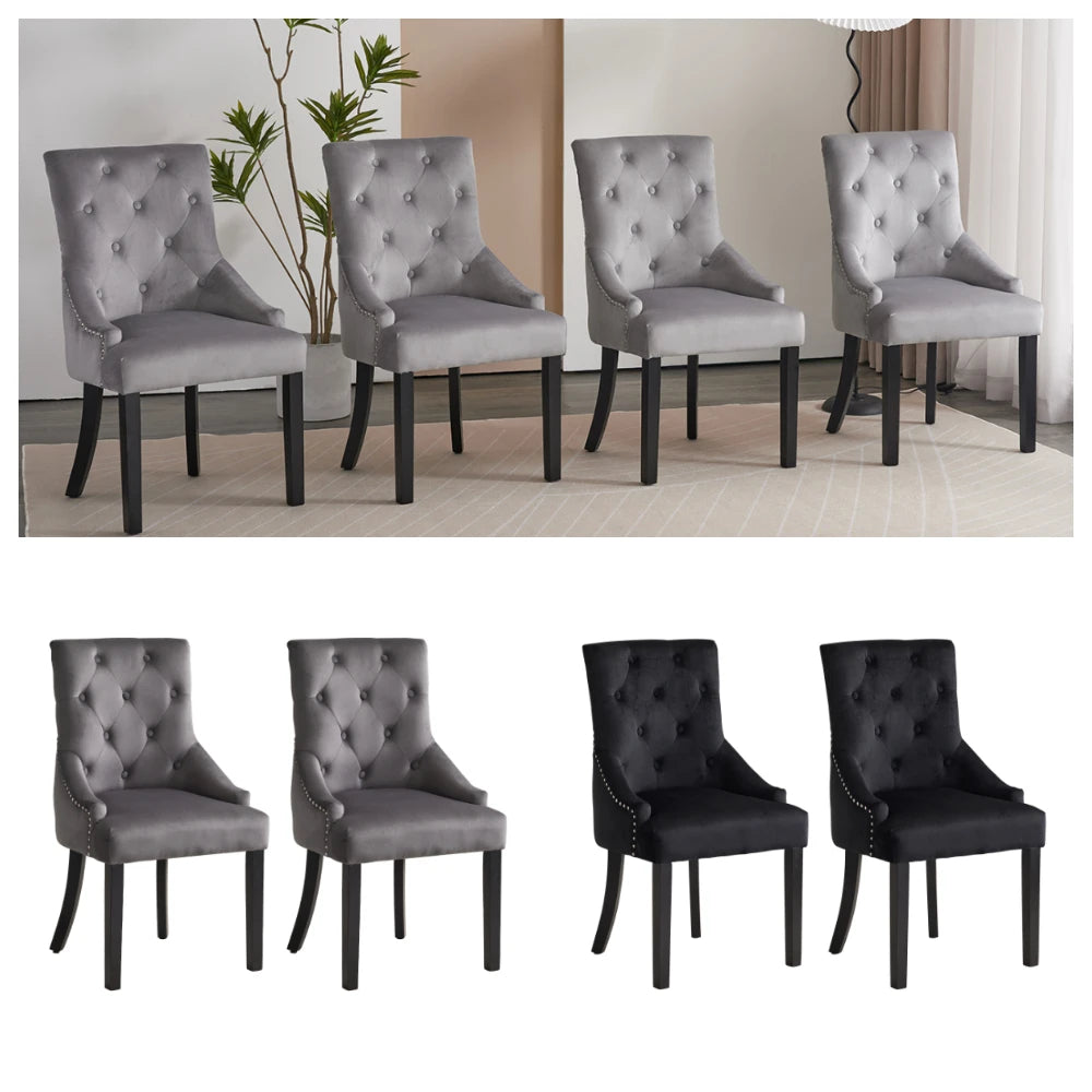 BonChoice Velvet Dining Chairs with Knocker Studded Black Legs