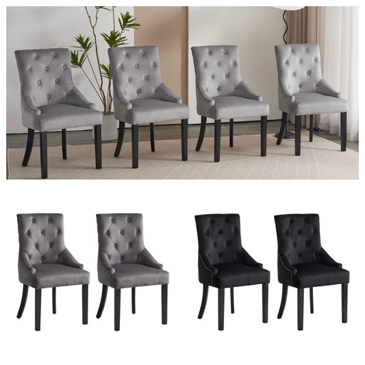 BonChoice Velvet Dining Chairs with Knocker Studded Black Legs