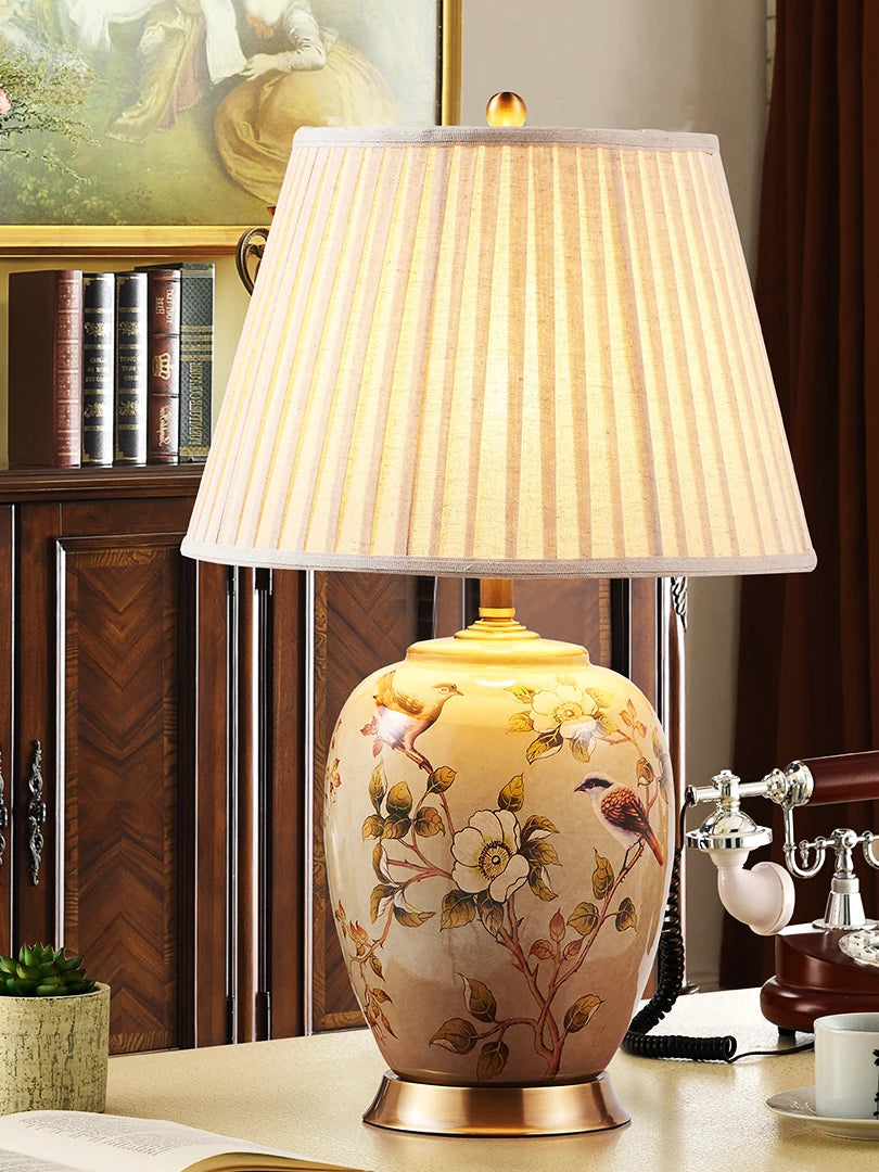 Large Floral Ceramic Table Lamp