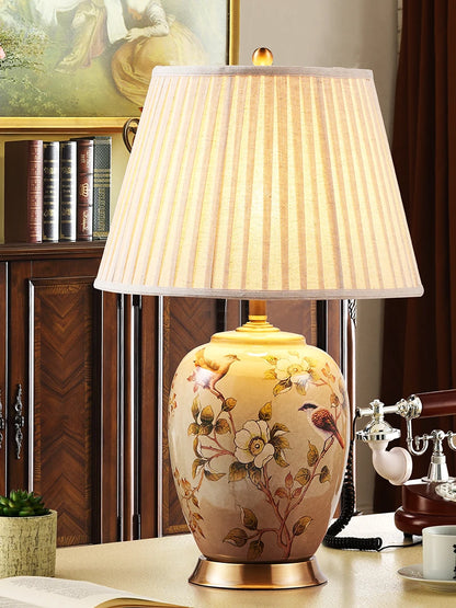 Large Floral Ceramic Table Lamp