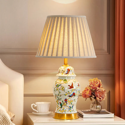 Magpie Chinese Flower And Bird Ceramic Table Lamp
