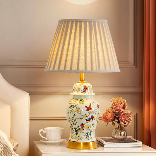 Magpie Chinese Flower And Bird Ceramic Table Lamp