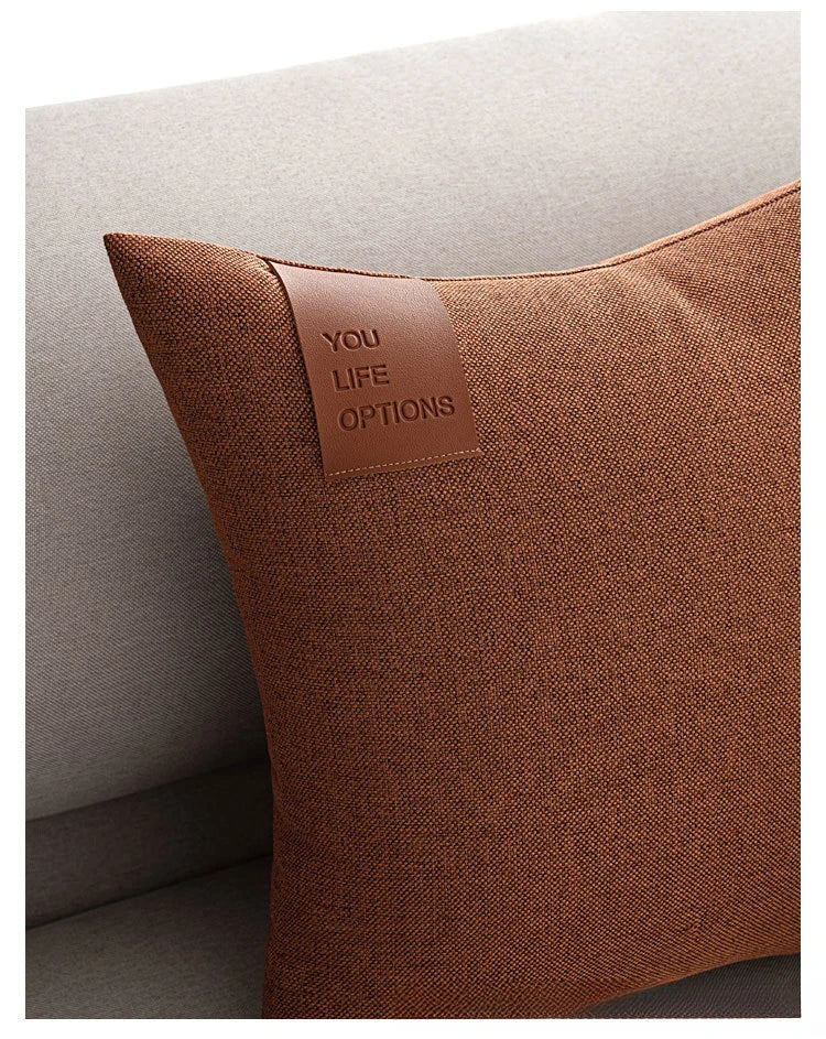 Leather Label Pillow Cover