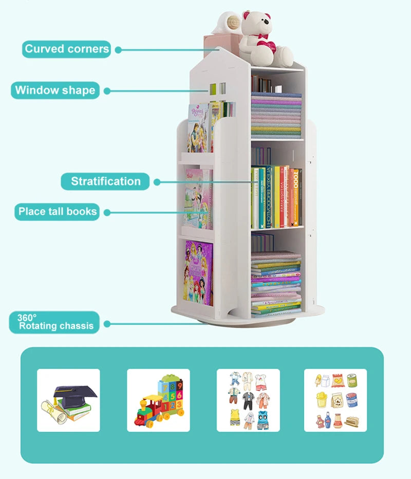 Kids' House Frame Rotating Bookshelf