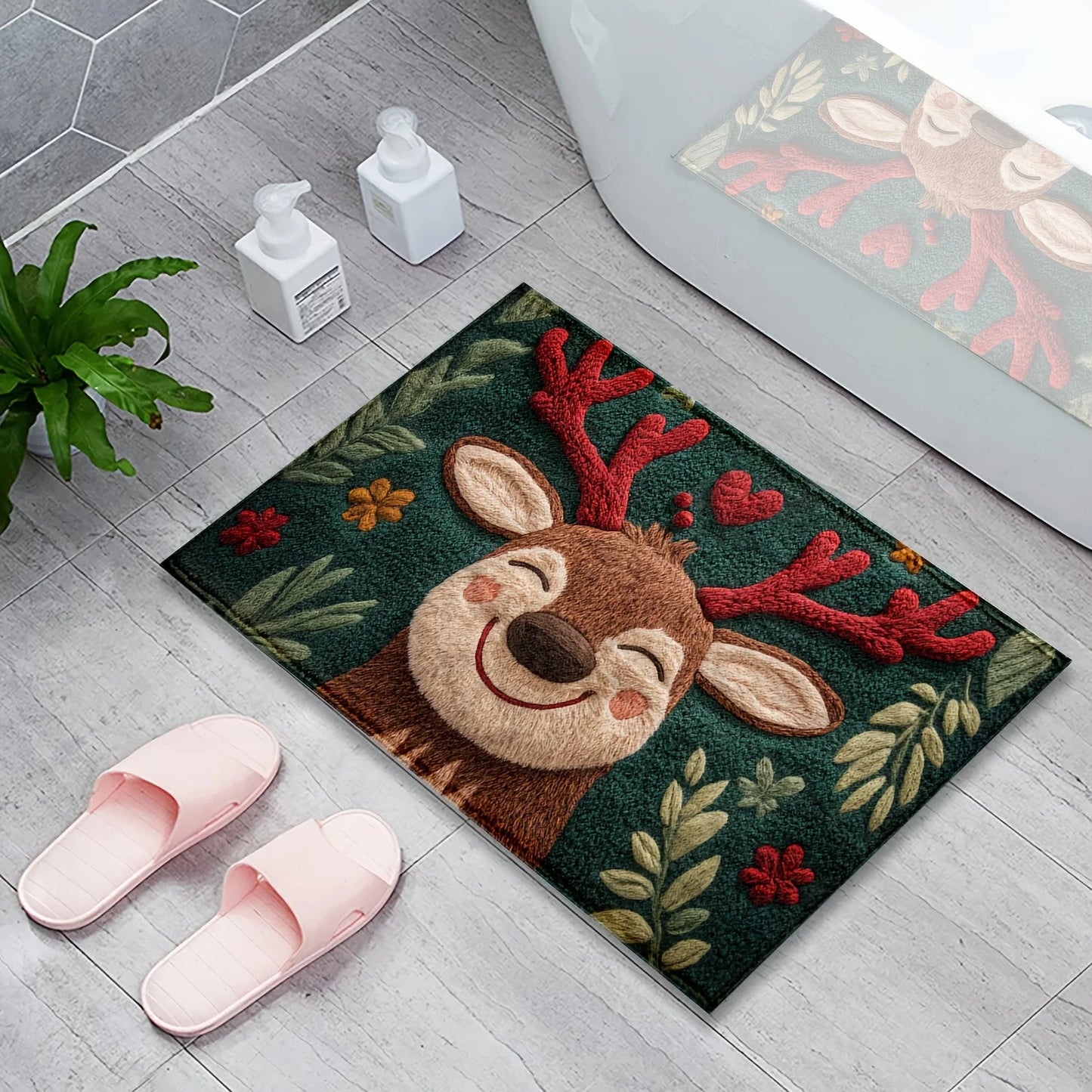 Christmas Deer Microfiber Bath Mat