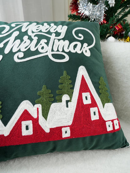 Green Velvet Embroidery Christmas Pillow Case
