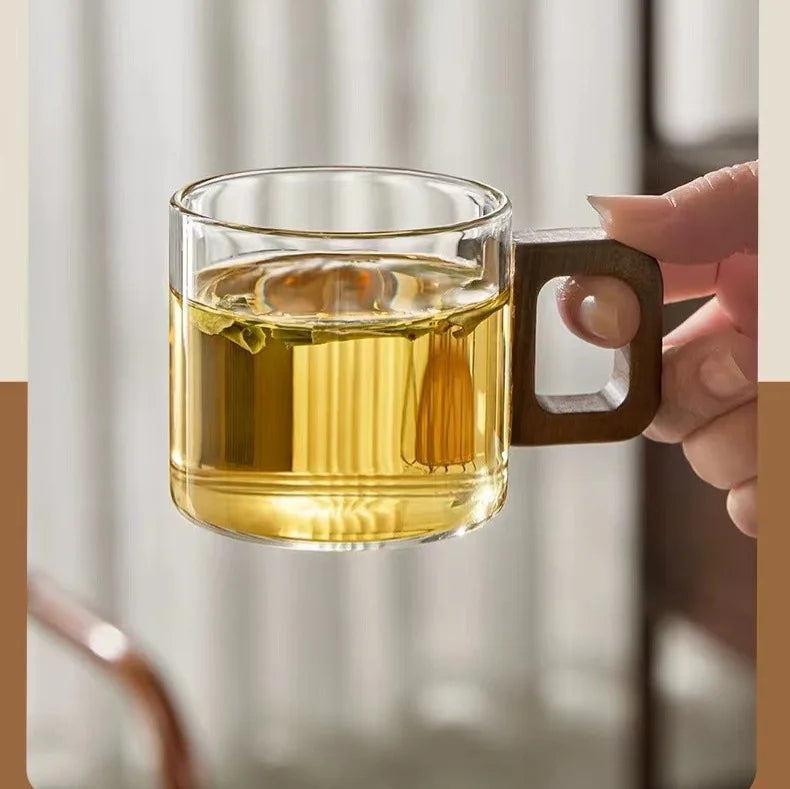 Glass Tea Cup With Walnut Handle