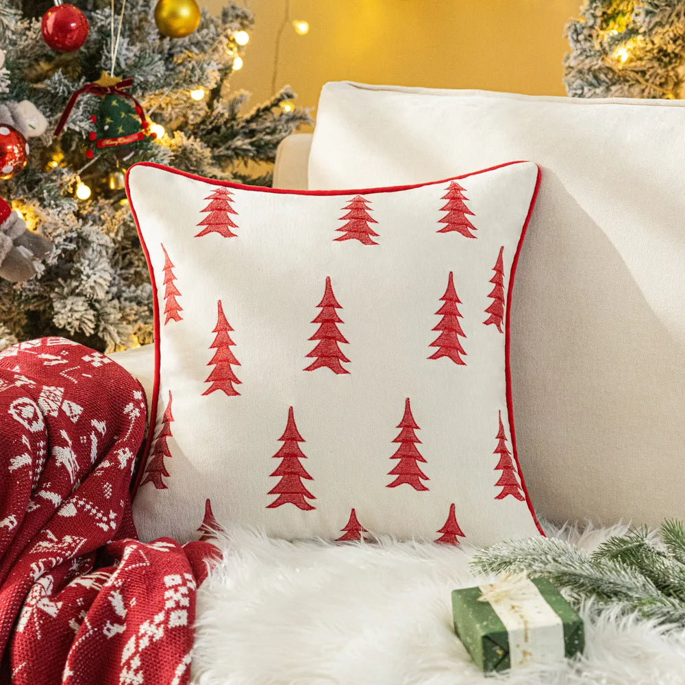 Christmas Tree Embroidery Throw Pillow Cover