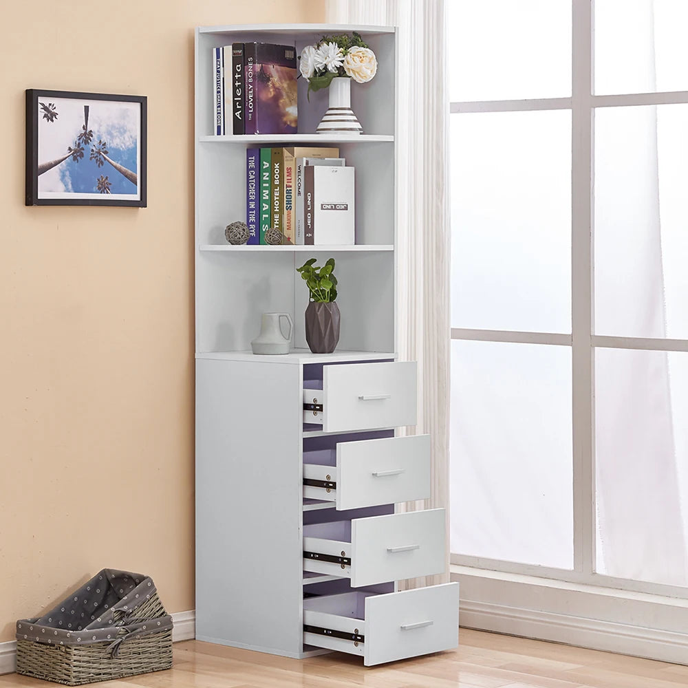 BonChoice Utility 3-Tier Shelves & 4 Drawers Corner Cabinet