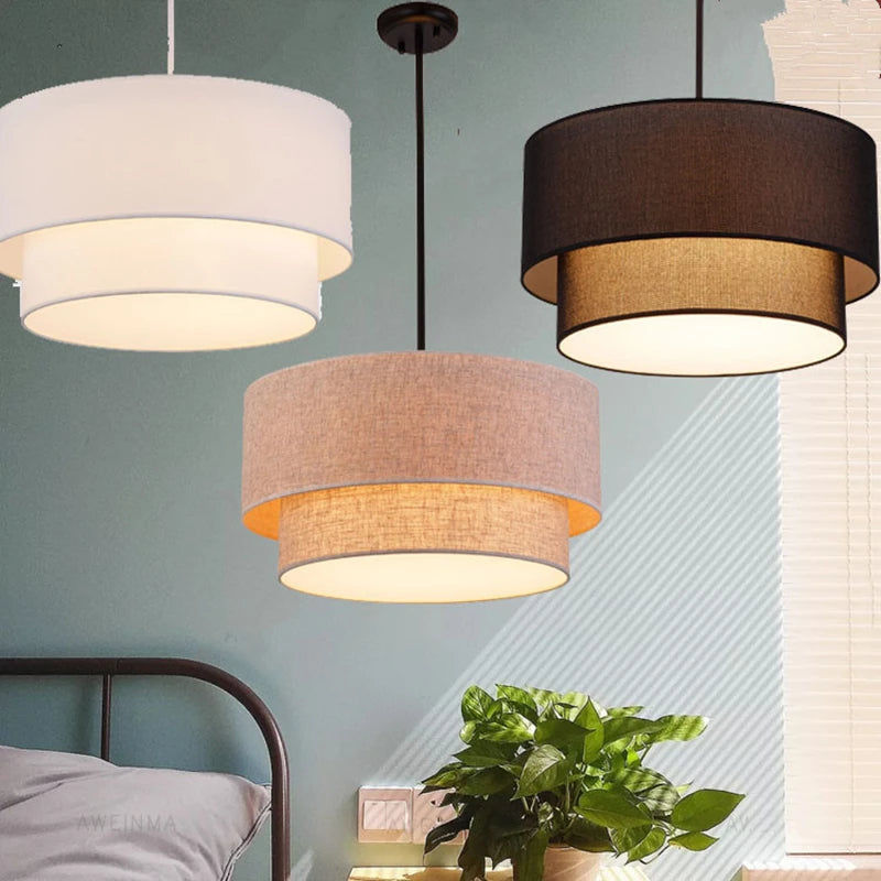 Double Linen Pendant Light