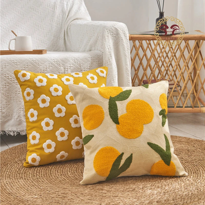 Daisy Embroidery Throw Pillow Covers