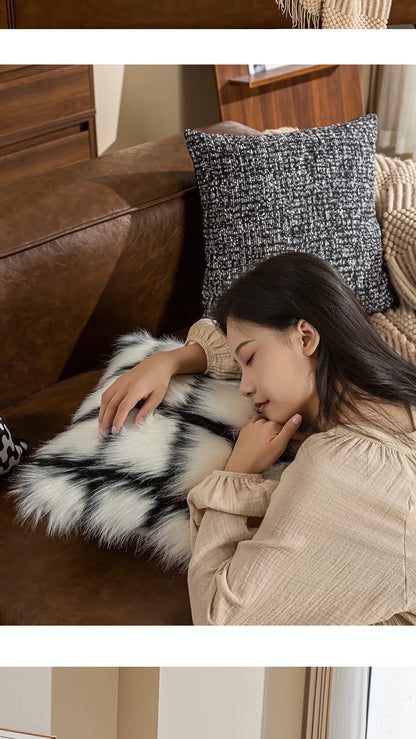 Checkerboard Stamping Throw Pillow Cover