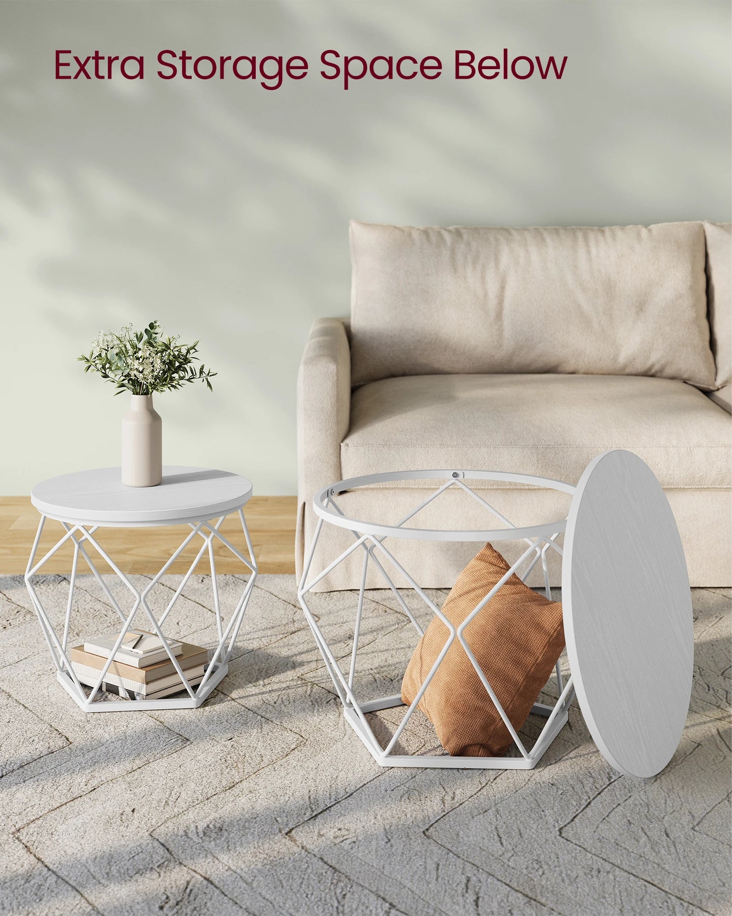 VASAGLE Round Coffee Table, Set of 2