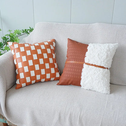 Orange Leather Throw Pillowcase