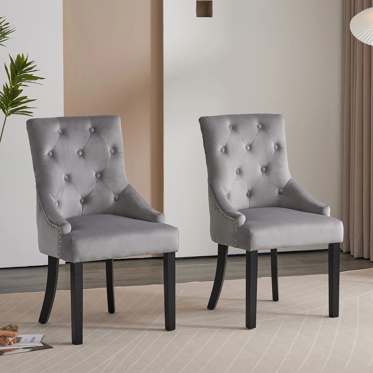 BonChoice Velvet Dining Chairs with Knocker Studded Black Legs