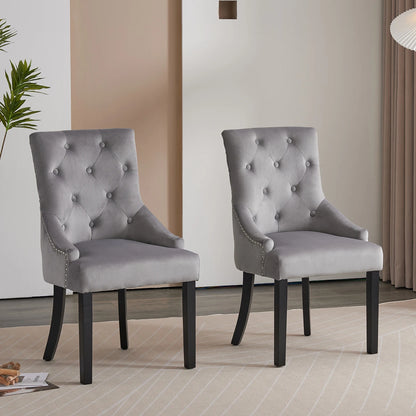BonChoice Velvet Dining Chairs with Knocker Studded Black Legs