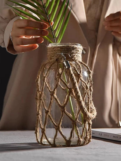 Woven Hemp Rope Glass Vase