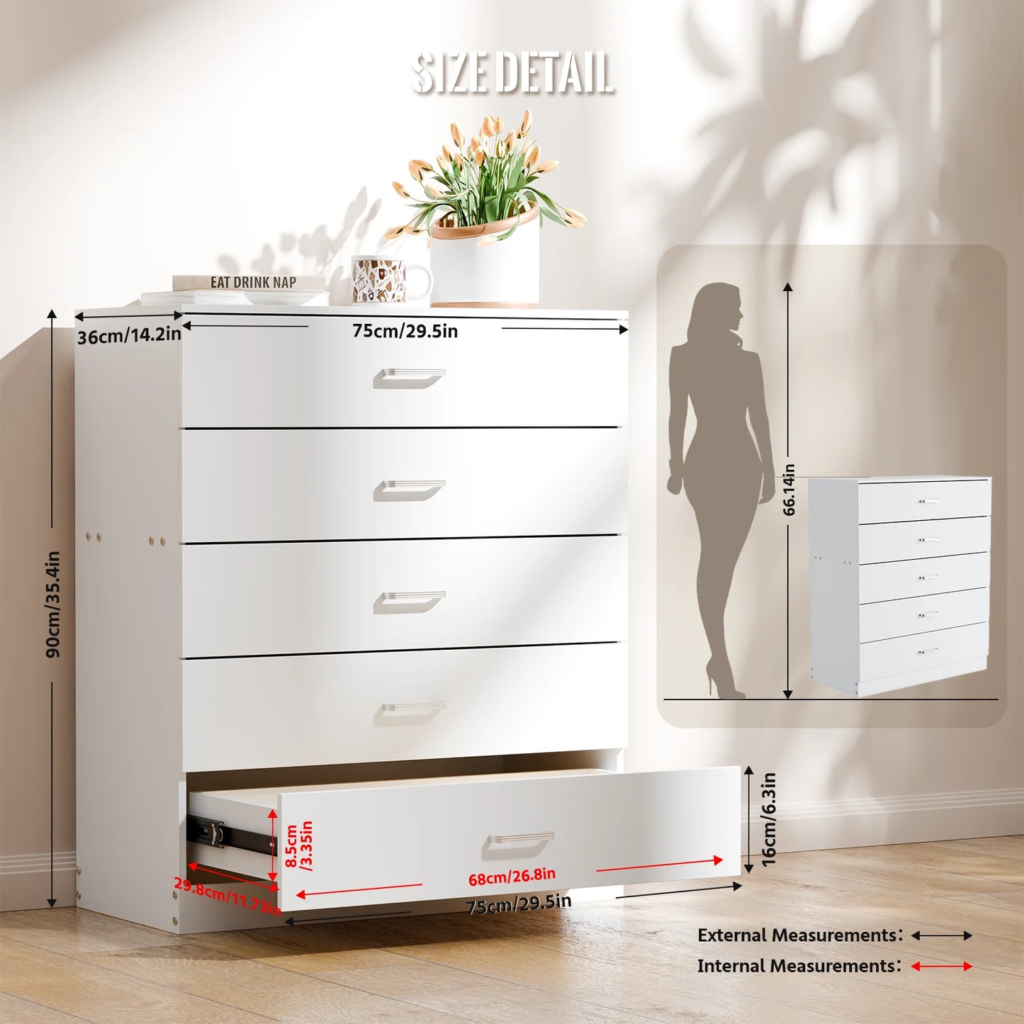 5 Drawer Wood Cabinet Dresser