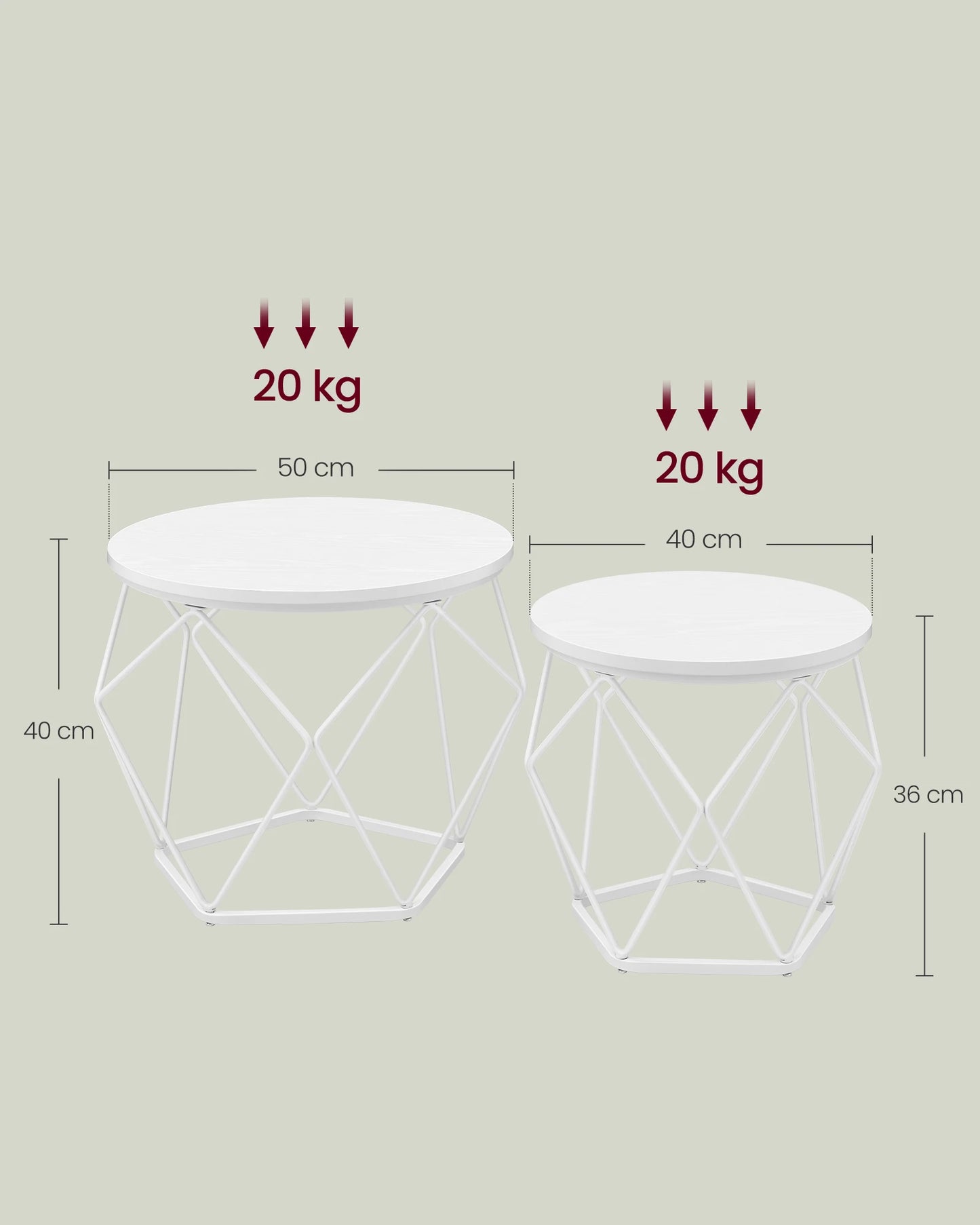 VASAGLE Round Coffee Table, Set of 2