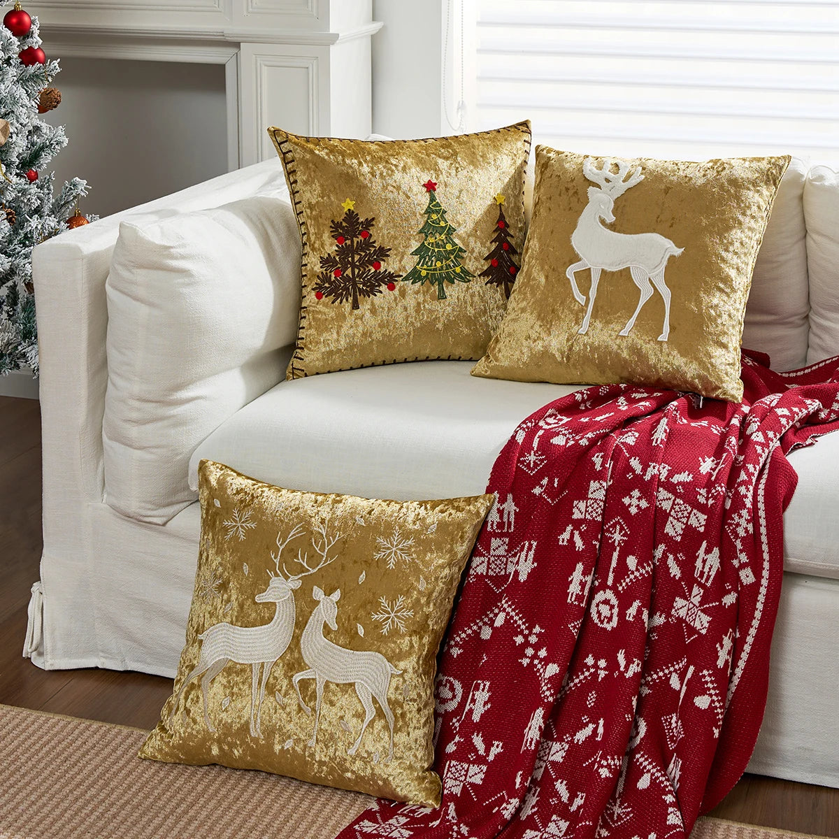 Christmas Gold Throw Pillow Cover