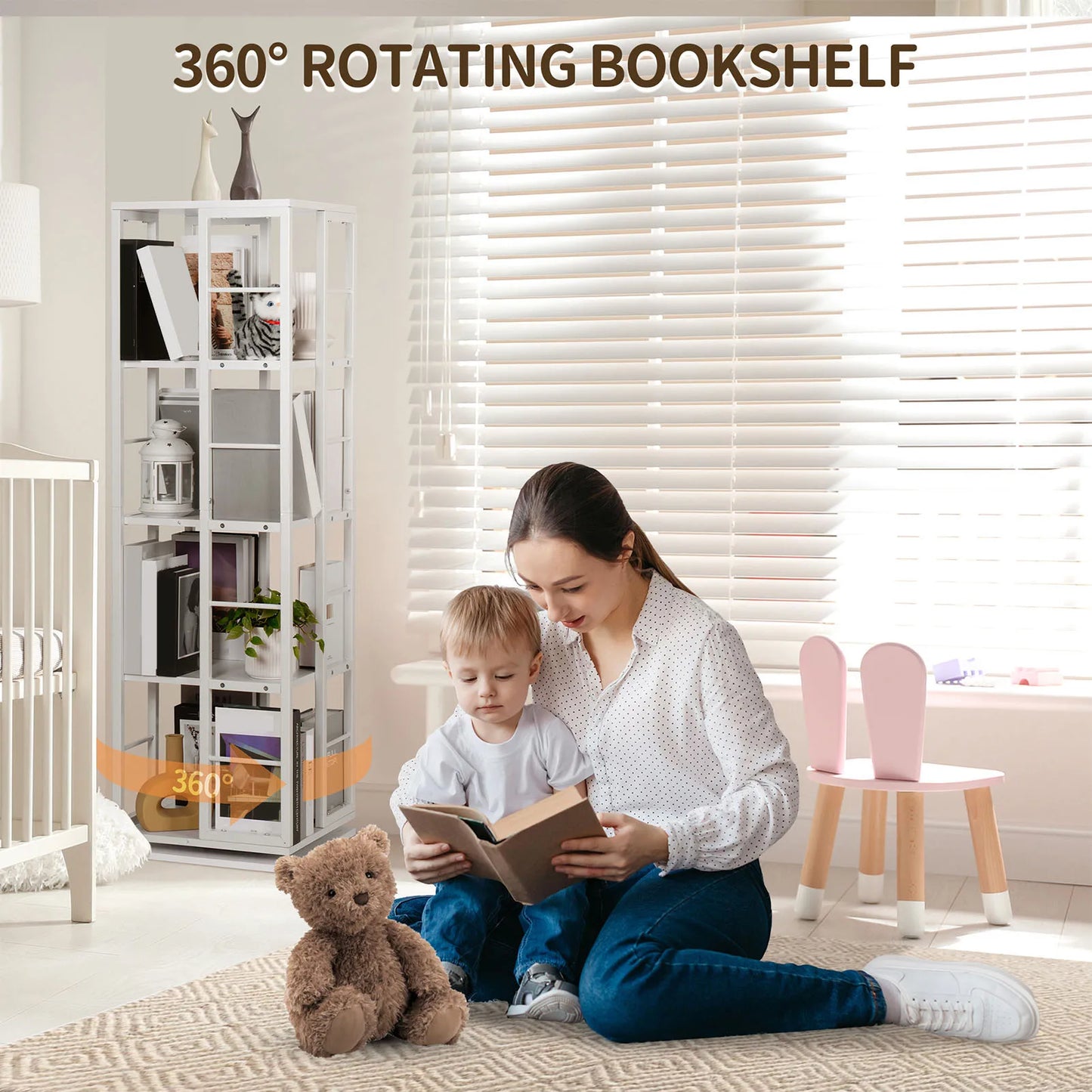 Rotating 4-Storey Square Bookshelf