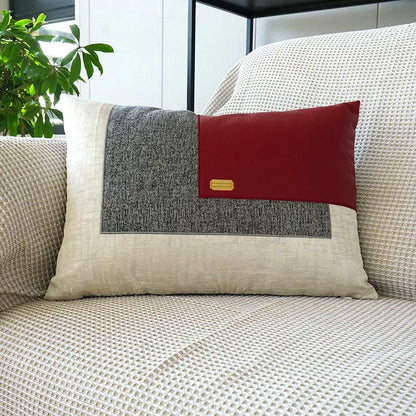 Leather Blocked Throw Pillow Cover