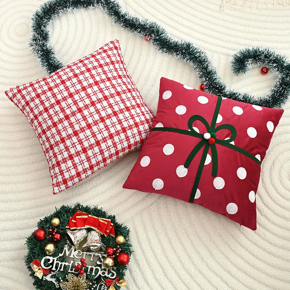 Embroidered Christmas Atmosphere Throw Pillowcase