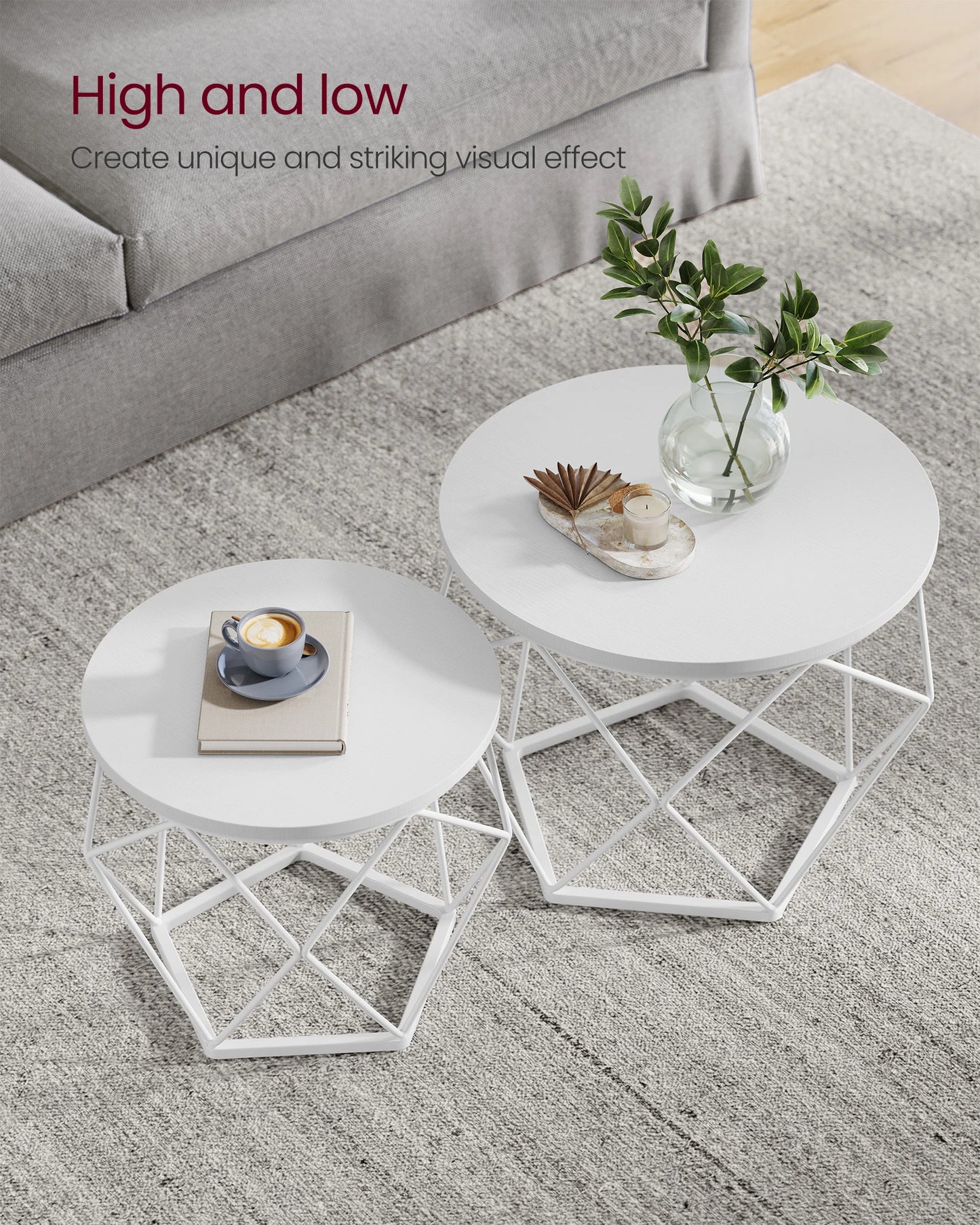 VASAGLE Round Coffee Table, Set of 2