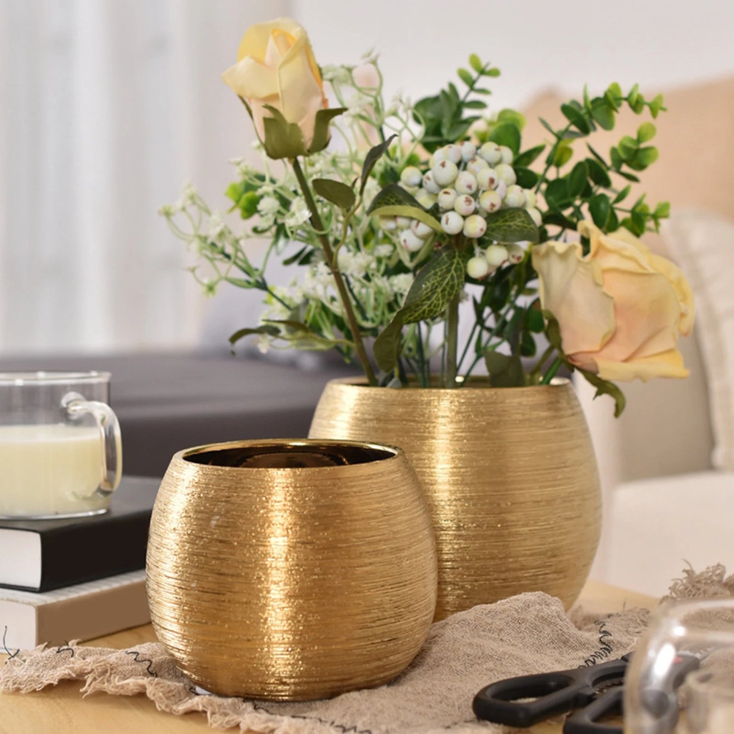 Brushed Golden Flower Pot