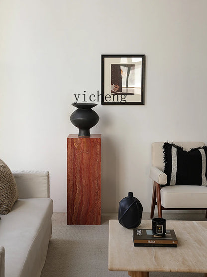 Red Travertine Sculpture Display